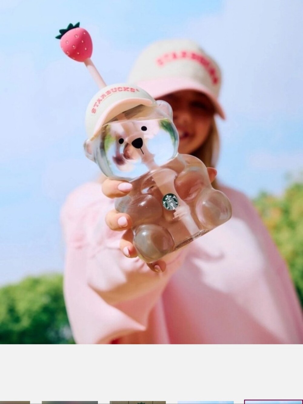2026 Starbucks Bearista Bear Cup Strawberry Pink Baseball Hat NEW